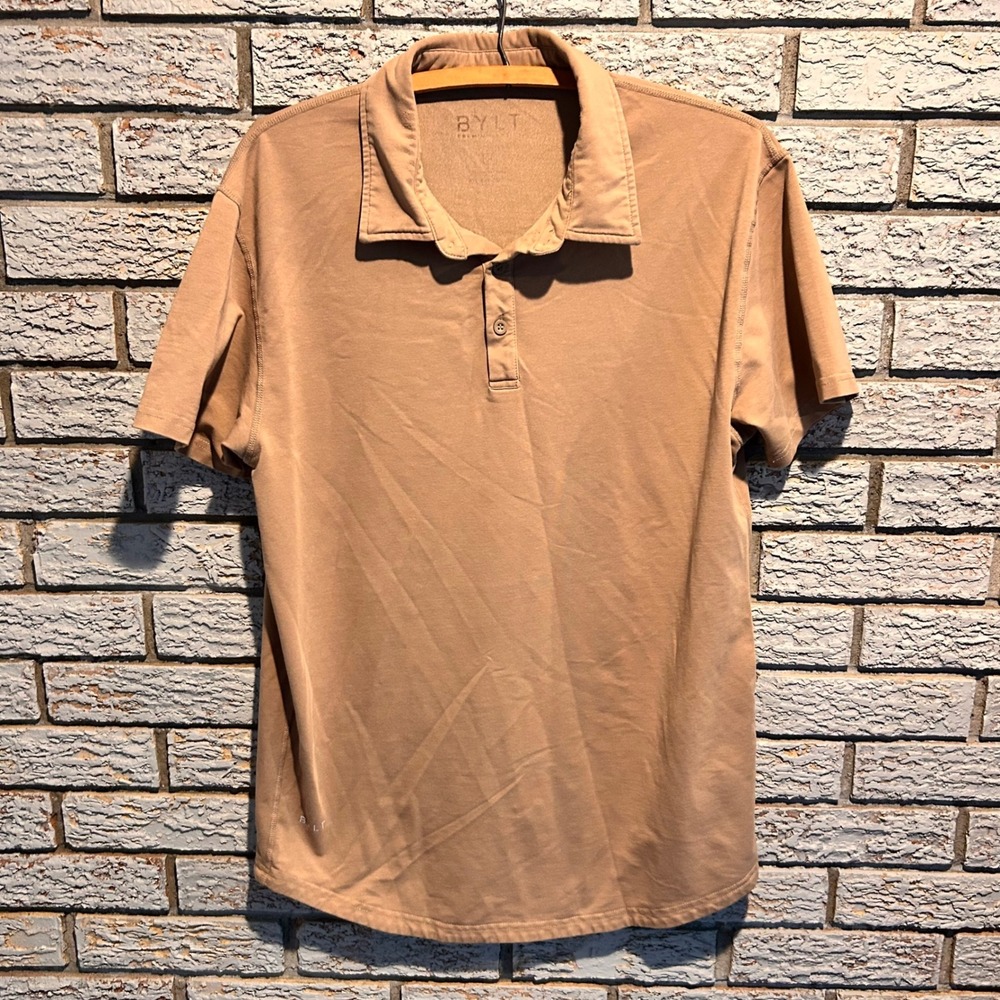 BYLT Premium Basics Mens Drop-Cut Polo Shirt Tan Khaki Large Short Sleeve
